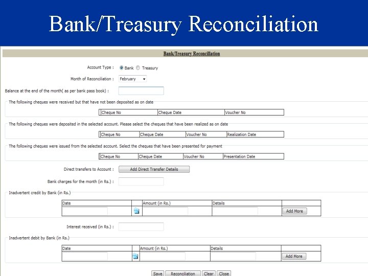 Bank/Treasury Reconciliation 