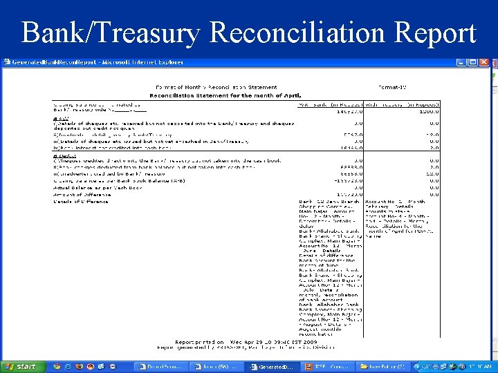Bank/Treasury Reconciliation Report 