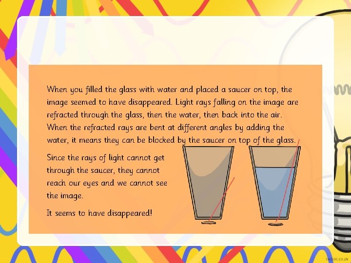 When you filled the glass with water and placed a saucer on top, the