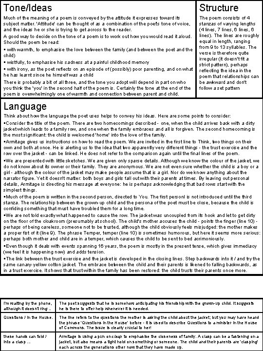 Tone/Ideas Structure Much of the meaning of a poem is conveyed by the attitude