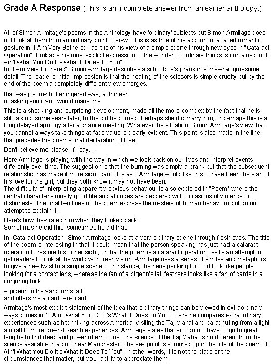 Grade A Response (This is an incomplete answer from an earlier anthology. ) All