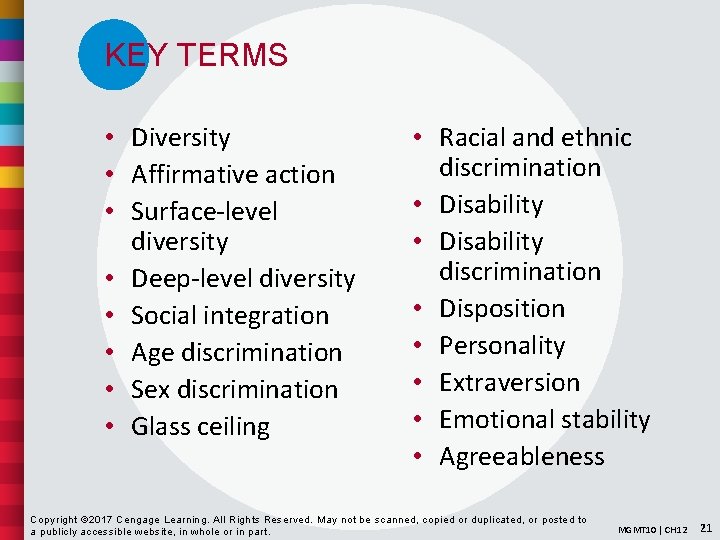 KEY TERMS • Diversity • Affirmative action • Surface-level diversity • Deep-level diversity •