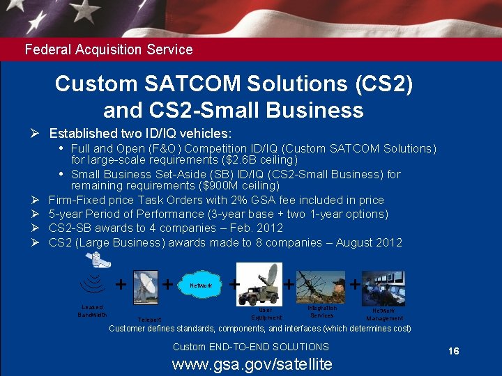 Federal Acquisition Service Custom SATCOM Solutions (CS 2) and CS 2 -Small Business Ø