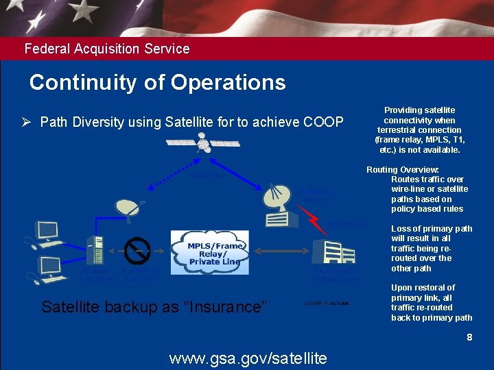 Federal Acquisition Service Continuity of Operations Ø Path Diversity using Satellite for to achieve