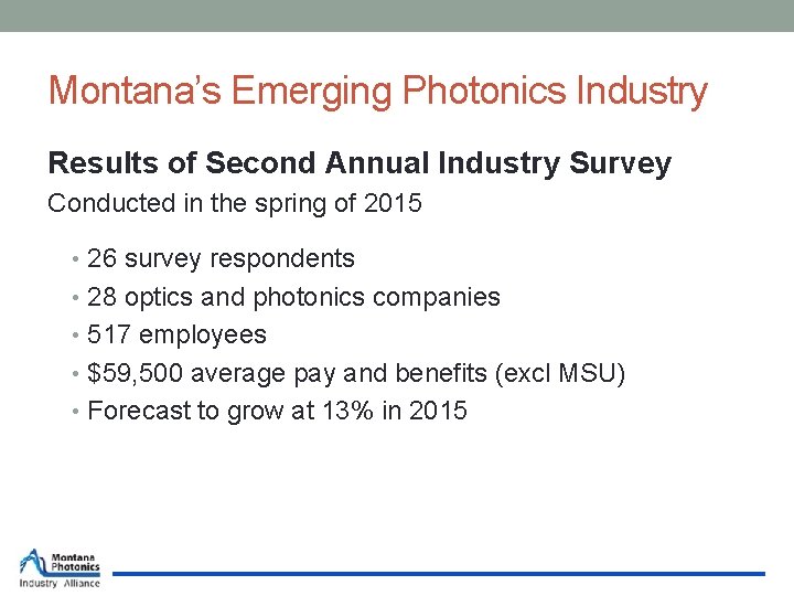 Montana’s Emerging Photonics Industry Results of Second Annual Industry Survey Conducted in the spring