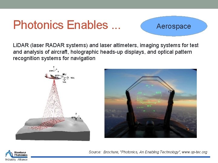 Photonics Enables. . . Aerospace Li. DAR (laser RADAR systems) and laser altimeters, imaging