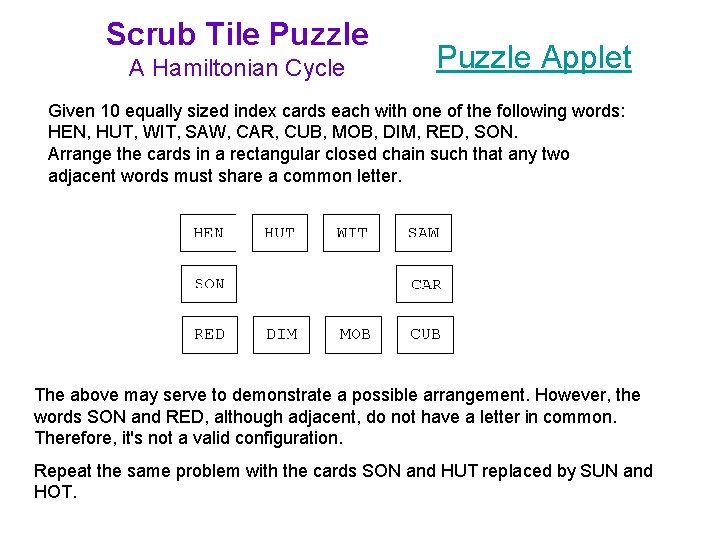 Scrub Tile Puzzle A Hamiltonian Cycle Puzzle Applet Given 10 equally sized index cards