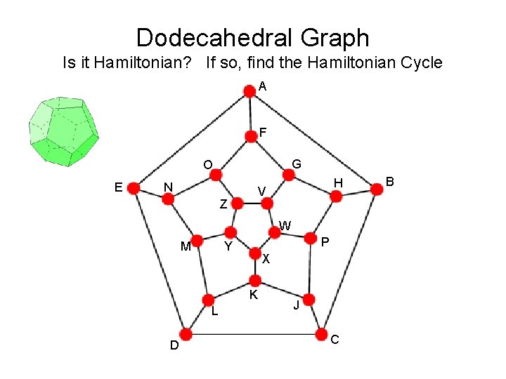 Dodecahedral Graph Is it Hamiltonian? If so, find the Hamiltonian Cycle A F G