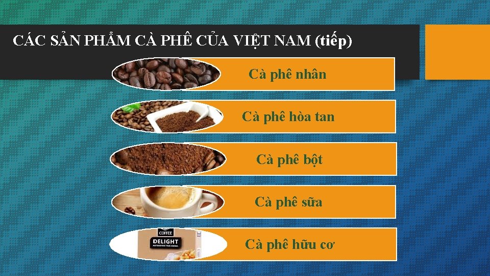 CÁC SẢN PHẨM CÀ PHÊ CỦA VIỆT NAM (tiếp) Cà phê nhân Cà phê