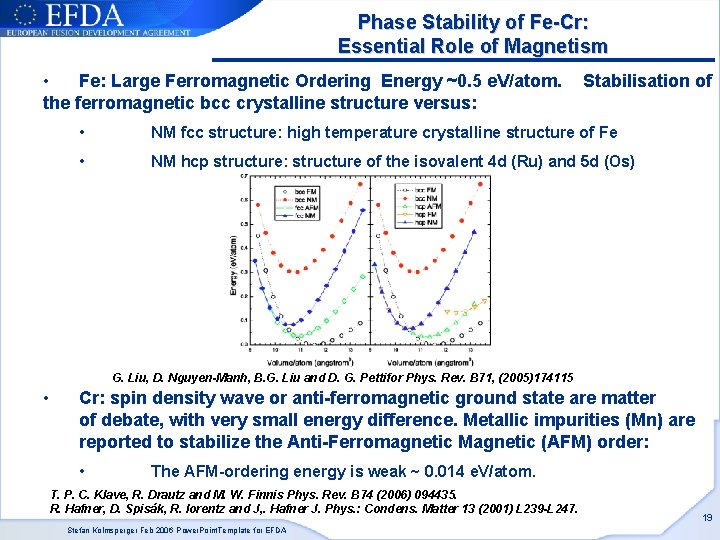 Phase Stability of Fe-Cr: Essential Role of Magnetism • Fe: Large Ferromagnetic Ordering Energy Phase Stability of Fe-Cr: Essential Role of Magnetism • Fe: Large Ferromagnetic Ordering Energy