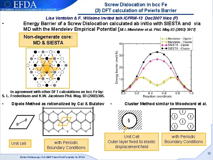 Screw Dislocation in bcc Fe (3) DFT calculation of Peierls Barrier Lisa Ventelon & Screw Dislocation in bcc Fe (3) DFT calculation of Peierls Barrier Lisa Ventelon &