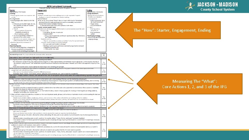 JACKSON - MADISON County School System The “How”: Starter, Engagement, Ending Measuring The “What”: