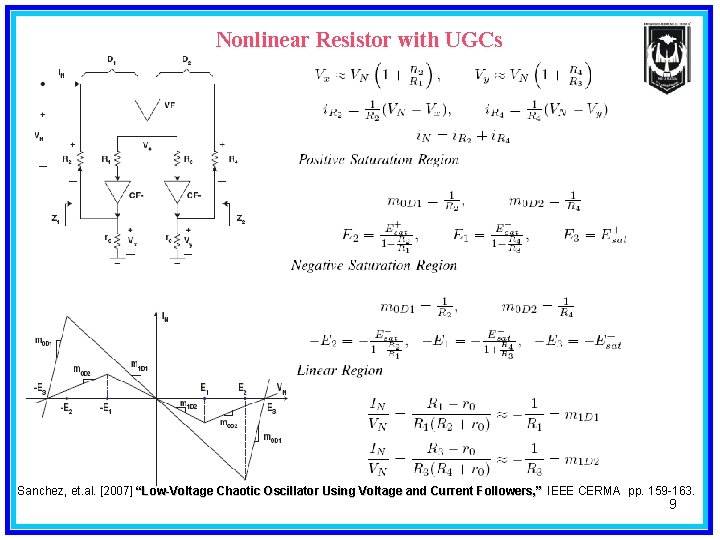 Nonlinear Resistor with UGCs Sanchez, et. al. [2007] “Low-Voltage Chaotic Oscillator Using Voltage and