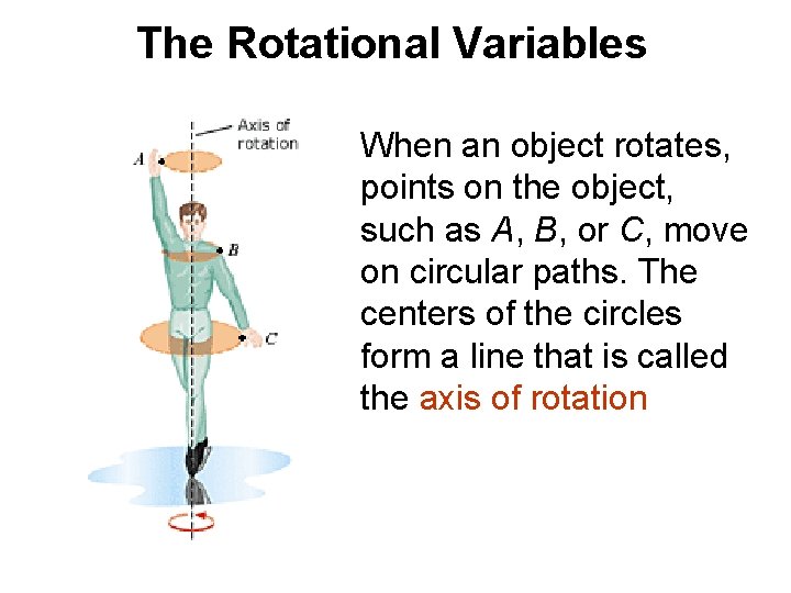 The Rotational Variables When an object rotates, points on the object, such as A,