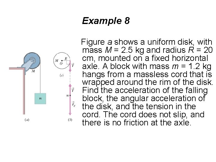 Example 8 Figure a shows a uniform disk, with mass M = 2. 5