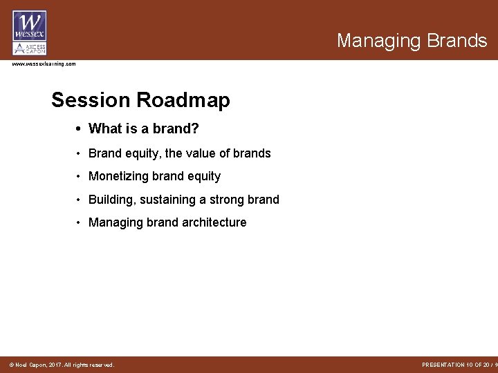 Managing Brands www. wessexlearning. com Session Roadmap • What is a brand? • Brand Managing Brands www. wessexlearning. com Session Roadmap • What is a brand? • Brand