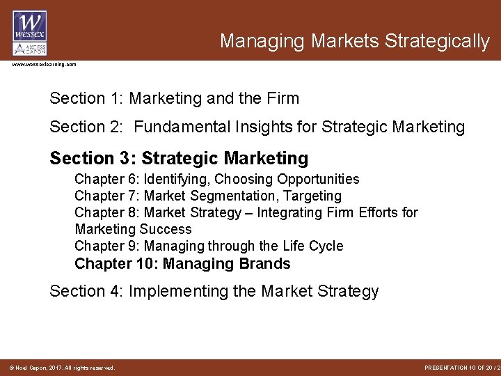 Managing Markets Strategically www. wessexlearning. com Section 1: Marketing and the Firm Section 2: Managing Markets Strategically www. wessexlearning. com Section 1: Marketing and the Firm Section 2: