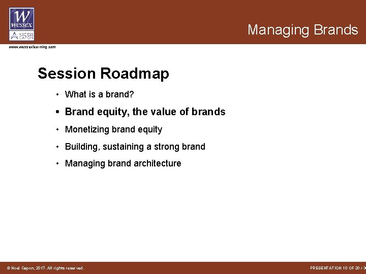 Managing Brands www. wessexlearning. com Session Roadmap • What is a brand? • Brand Managing Brands www. wessexlearning. com Session Roadmap • What is a brand? • Brand