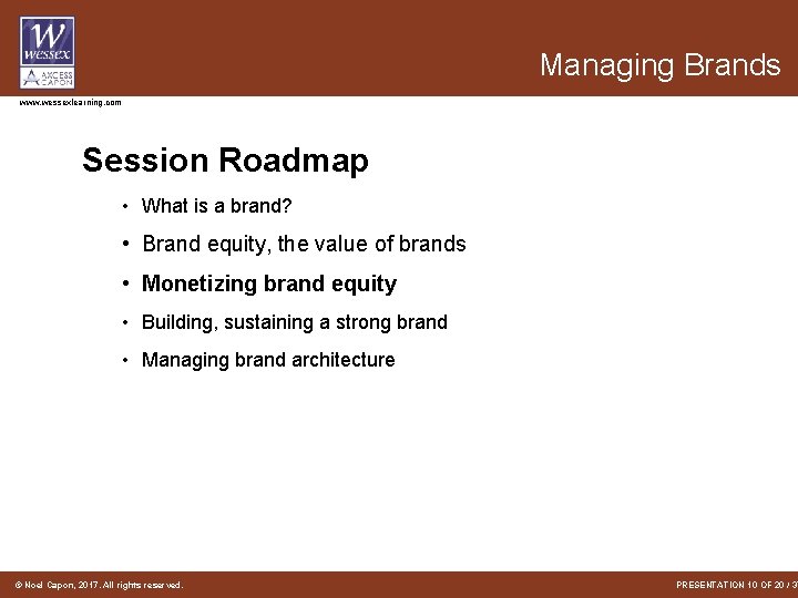 Managing Brands www. wessexlearning. com Session Roadmap • What is a brand? • Brand Managing Brands www. wessexlearning. com Session Roadmap • What is a brand? • Brand