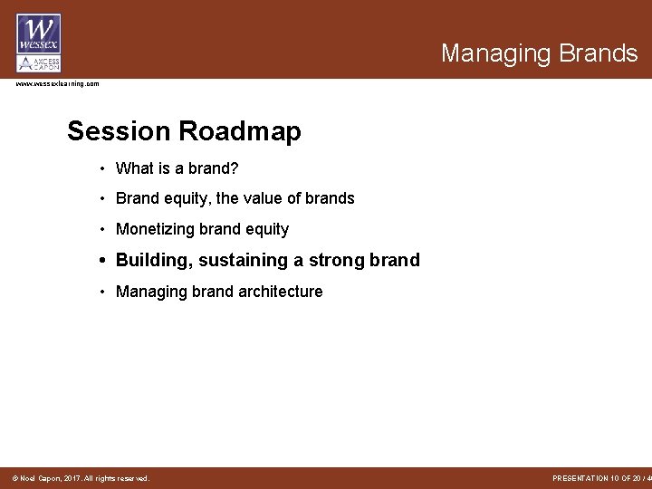 Managing Brands www. wessexlearning. com Session Roadmap • What is a brand? • Brand Managing Brands www. wessexlearning. com Session Roadmap • What is a brand? • Brand