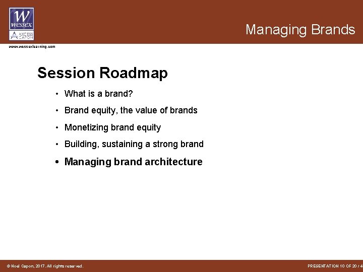 Managing Brands www. wessexlearning. com Session Roadmap • What is a brand? • Brand Managing Brands www. wessexlearning. com Session Roadmap • What is a brand? • Brand