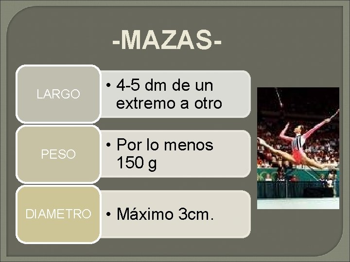 -MAZASLARGO • 4 -5 dm de un extremo a otro PESO • Por lo