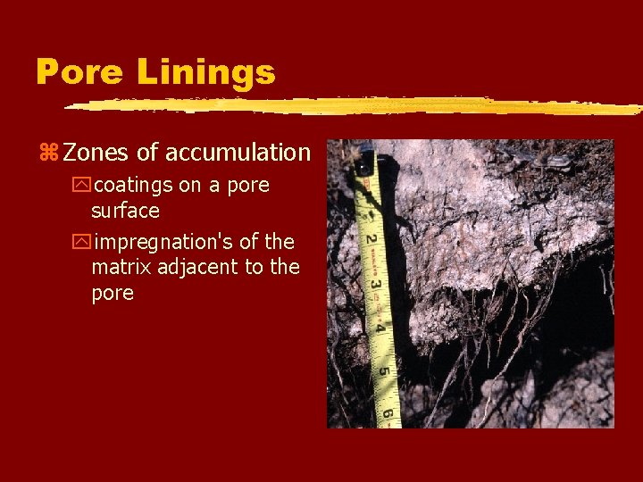 Pore Linings z Zones of accumulation ycoatings on a pore surface yimpregnation's of the