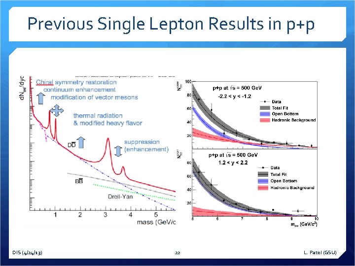 Previous Single Lepton Results in p+p DIS (4/24/13) 22 L. Patel (GSU) 