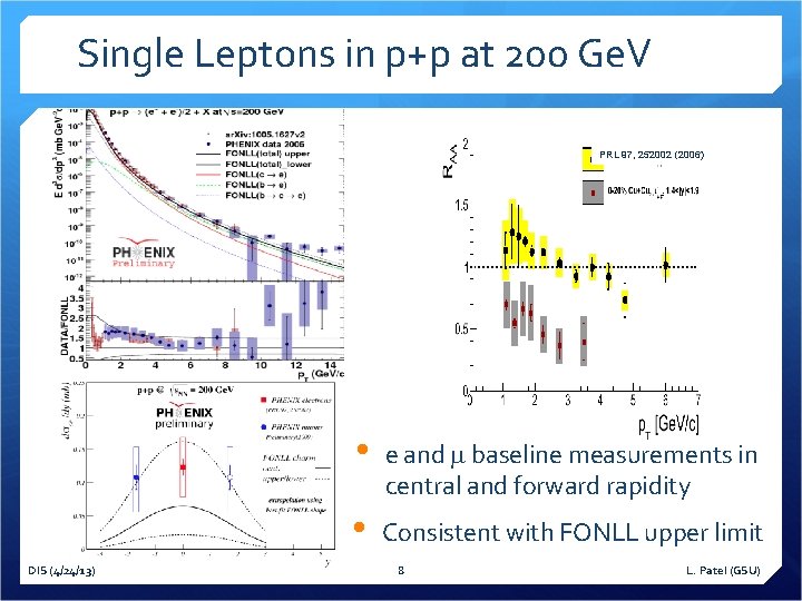 Single Leptons in p+p at 200 Ge. V PRL 97, 252002 (2006) DIS (4/24/13)