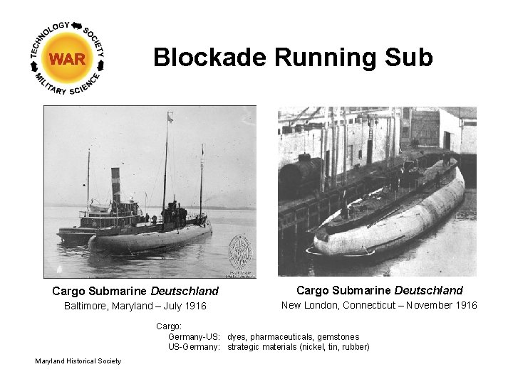 Blockade Running Sub Cargo Submarine Deutschland Baltimore, Maryland – July 1916 New London, Connecticut