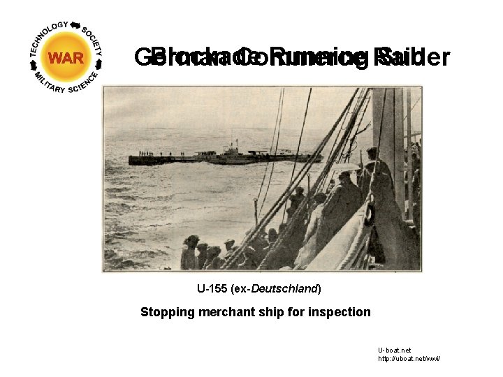 Blockade Running Sub German Commerce Raider U-155 (ex-Deutschland) Stopping merchant ship for inspection U-boat.