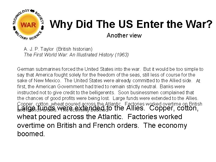 Why Did The US Enter the War? Another view A. J. P. Taylor (British