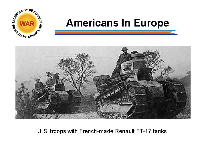 Americans In Europe U. S. troops with French-made Renault FT-17 tanks 