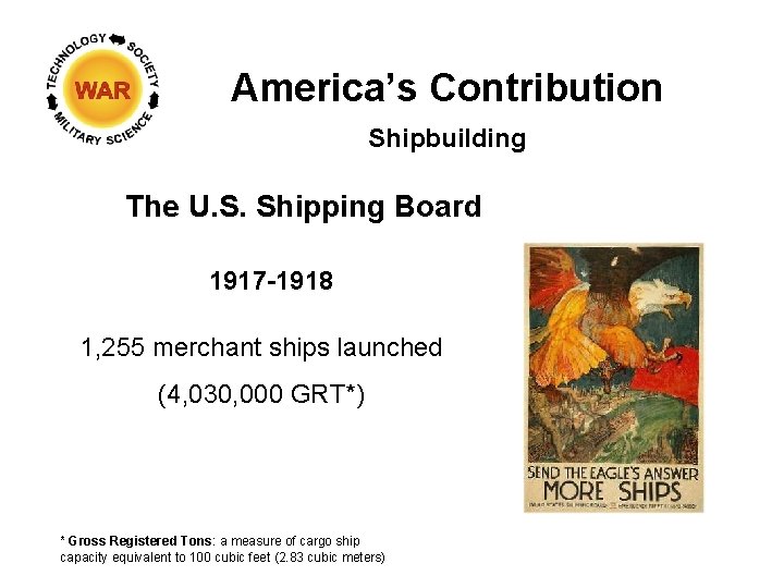 America’s Contribution Shipbuilding The U. S. Shipping Board 1917 -1918 1, 255 merchant ships