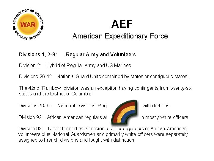 AEF American Expeditionary Force Divisions 1, 3 -8: Division 2: Regular Army and Volunteers