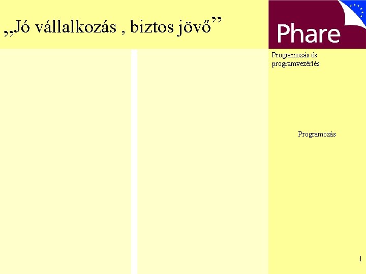 „Jó vállalkozás , biztos jövő” Programozás és programvezérlés Programozás 1 