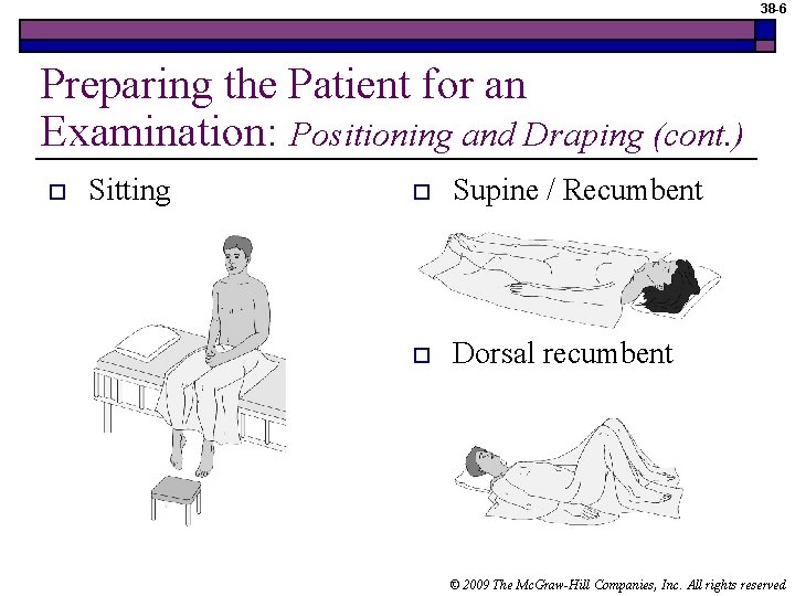 38 -6 Preparing the Patient for an Examination: Positioning and Draping (cont. ) o