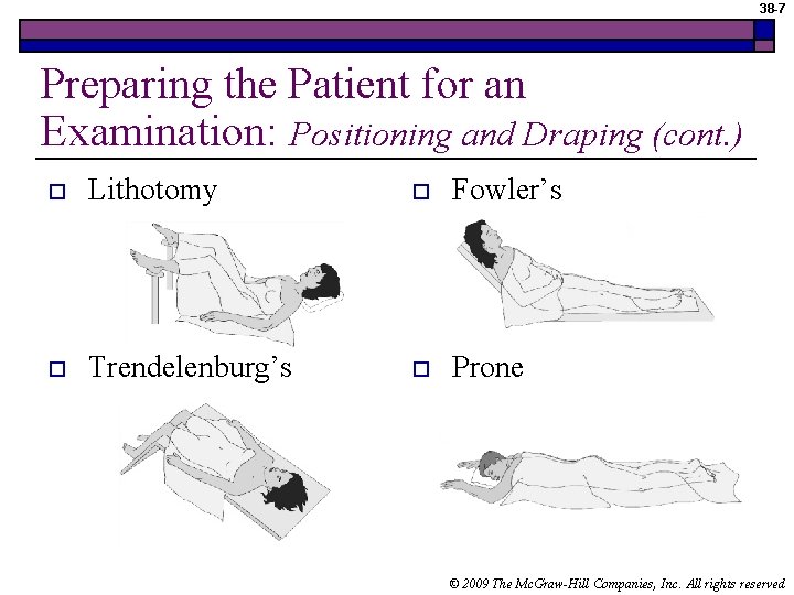 38 -7 Preparing the Patient for an Examination: Positioning and Draping (cont. ) o