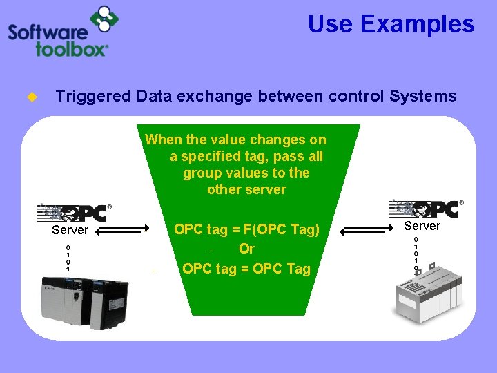 Use Examples u Triggered Data exchange between control Systems When the value changes on