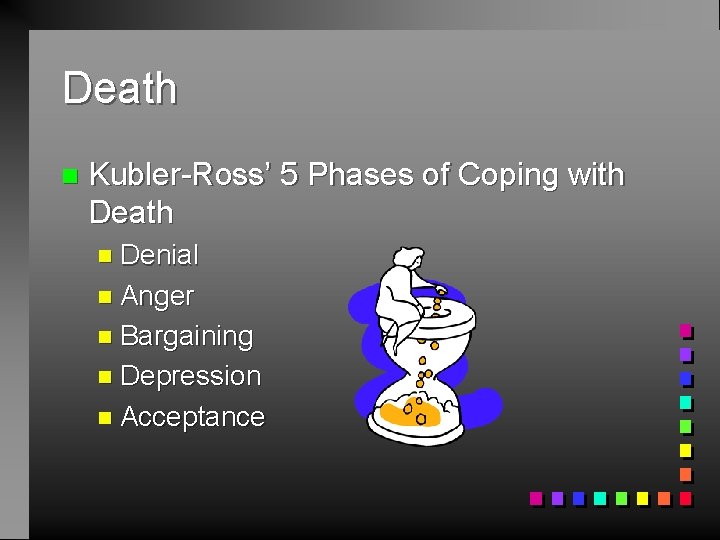 Death n Kubler-Ross’ 5 Phases of Coping with Death n Denial n Anger n
