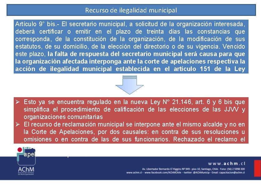 Recurso de ilegalidad municipal Artículo 9° bis. - El secretario municipal, a solicitud de