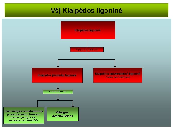 VšĮ Klaipėdos ligoninė Apjungiamos Klaipėdos jūrininkų ligoninė Padaliniai Psichiatrijos departamentas (buvusi apskrities Švėkšnos psichiatrijos