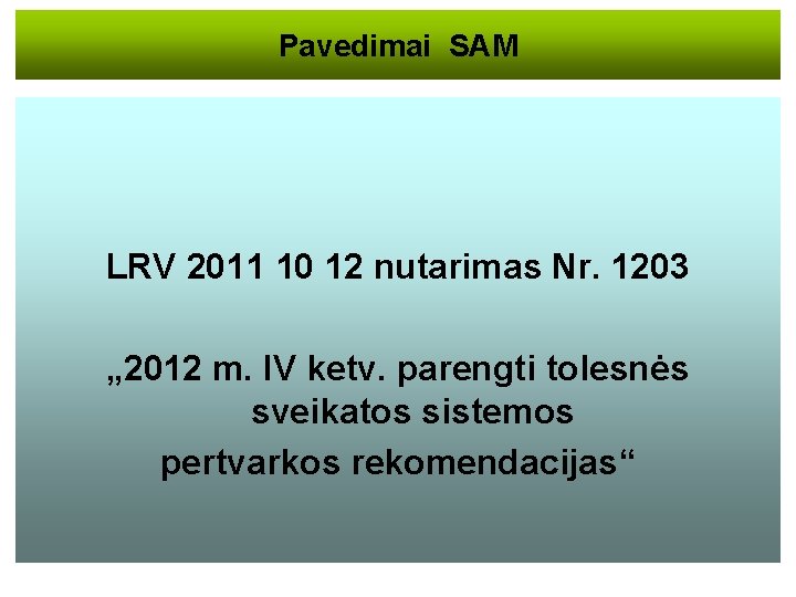 Pavedimai SAM LRV 2011 10 12 nutarimas Nr. 1203 „ 2012 m. IV ketv.