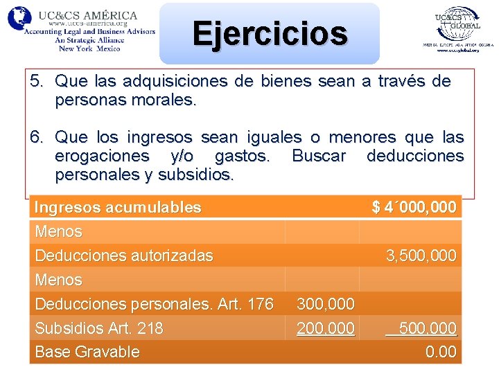 Ejercicios 5. Que las adquisiciones de bienes sean a través de personas morales. 6.