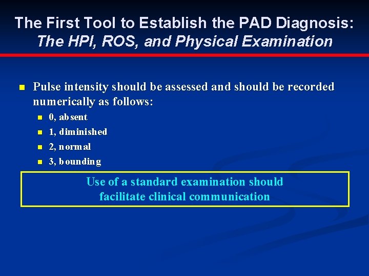 The First Tool to Establish the PAD Diagnosis: The HPI, ROS, and Physical Examination