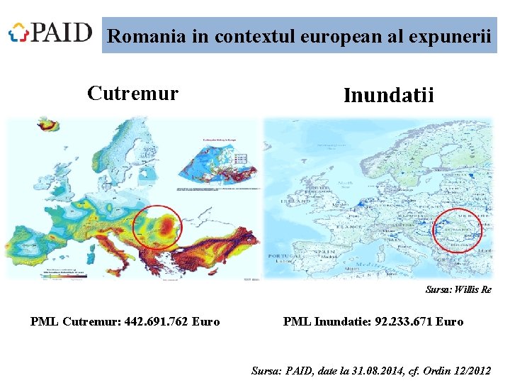 Romania in contextul european al expunerii Cutremur Inundatii Sursa: Willis Re PML Cutremur: 442.