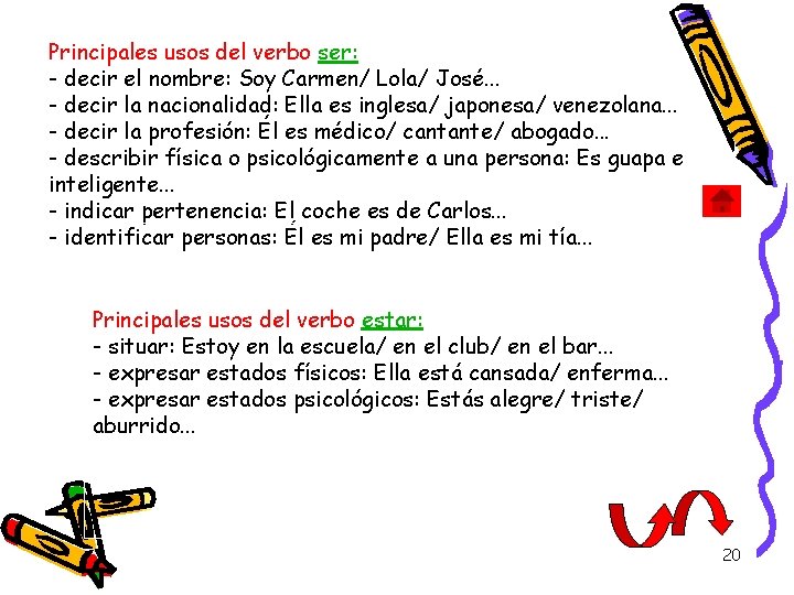 Principales usos del verbo ser: - decir el nombre: Soy Carmen/ Lola/ José. .