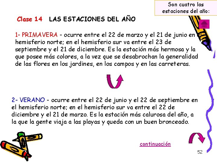 Clase 14 LAS ESTACIONES DEL AÑO Son cuatro las estaciones del año: 1 -