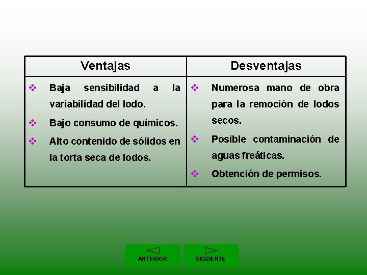Ventajas v Baja Desventajas sensibilidad a la v Numerosa mano de obra variabilidad del