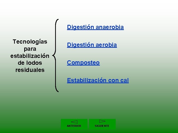 Digestión anaerobia Tecnologías para estabilización de lodos residuales Digestión aerobia Composteo Estabilización con cal